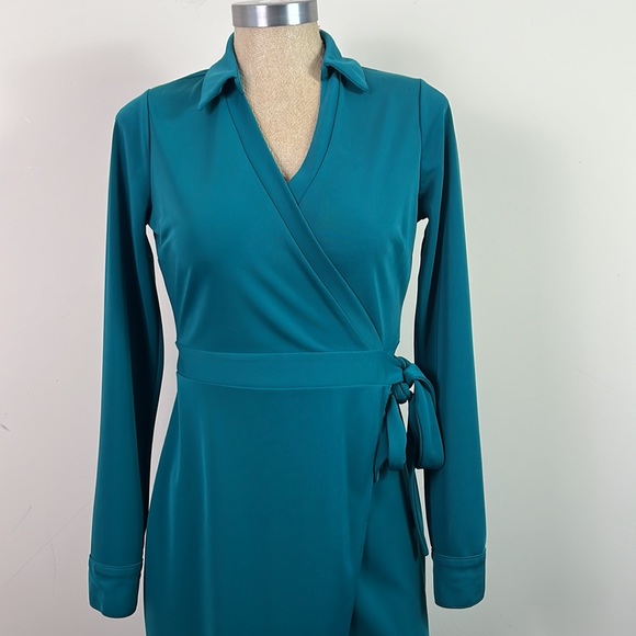 The Limited Women’s Faux Wrap Dress Size Small 100% Polyester Green Long Sleeve - Picture 2 of 8
